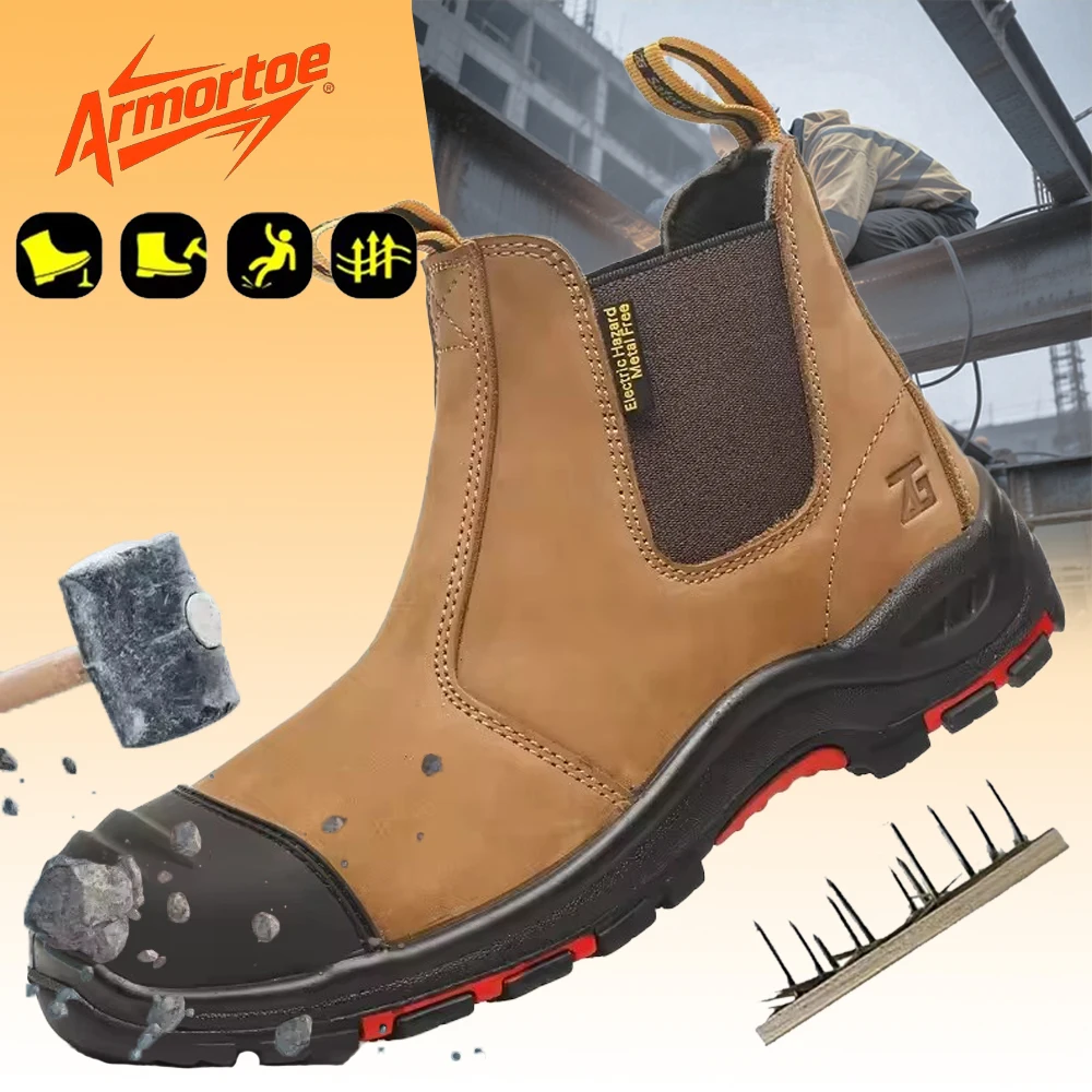 

ArmorToe Leather Steel Toe Safety Boots Slip-On Puncture Proof Heat Resistant Insulated Non-Slip Industrial Work #Armor3000