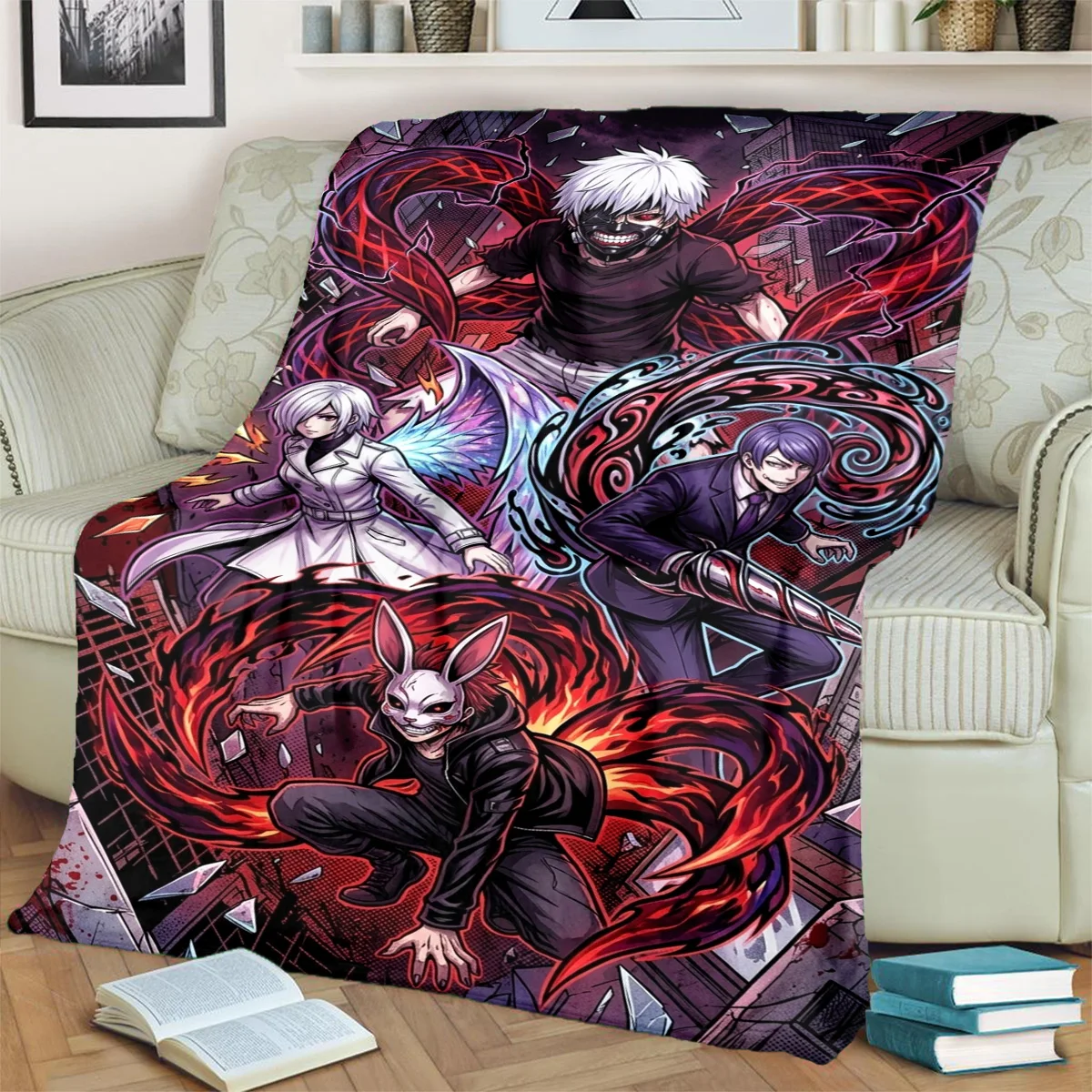Tokyo Ghoul Print Flannel Blanket  Warm  Comfortable for Travel, Bedrooms, Chairs, Sofas, Beds, Picnics-kwq200