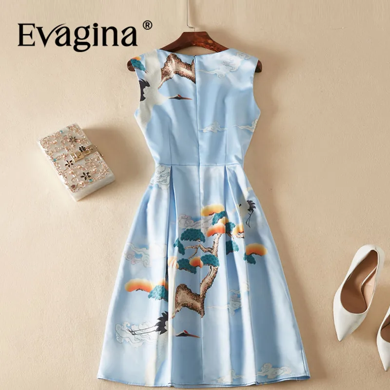 Evagina Fashion design Spring Summer Women's Sleeveless Vintage Printing Commuter Office Lady S-XXL Mini Dresses