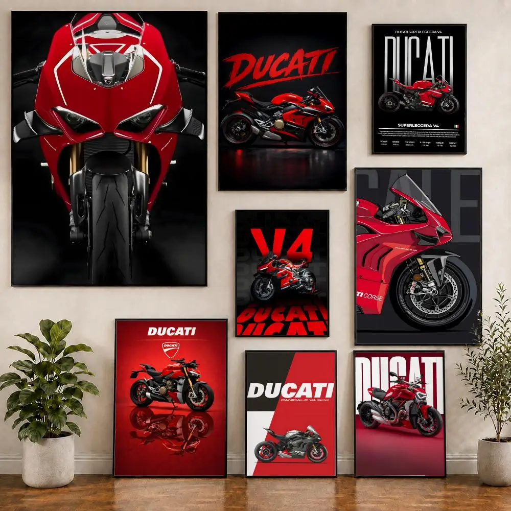 Sportmotorrad D-Ducati Superbike Poster PVC HD Selbstklebend Modernes Poster Heim Büro Wohnzimmer Esszimmer Wanddekoration