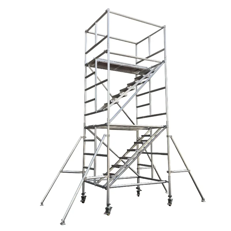 Perancah aluminium alloy portabel FOB, instalasi cepat, untuk dekorasi lokasi konstruksi, platform bergerak, tangga