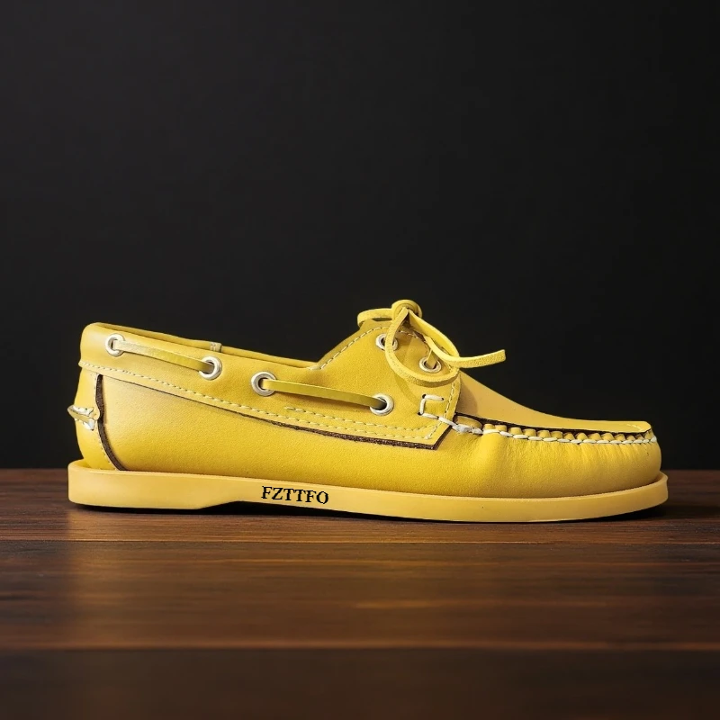 Brand Men\'s Boat Shoes Genuine Leather Casual Shoe Lace Up Walking Flat Business Shoes for Men Classic Loafers