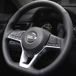 Black Artificial leather Car Steering Wheel Cover For Nissan Leaf 2018 Rogue (Sport) 2017-2019 X-Trail 2017-2019 Qashqai 2018