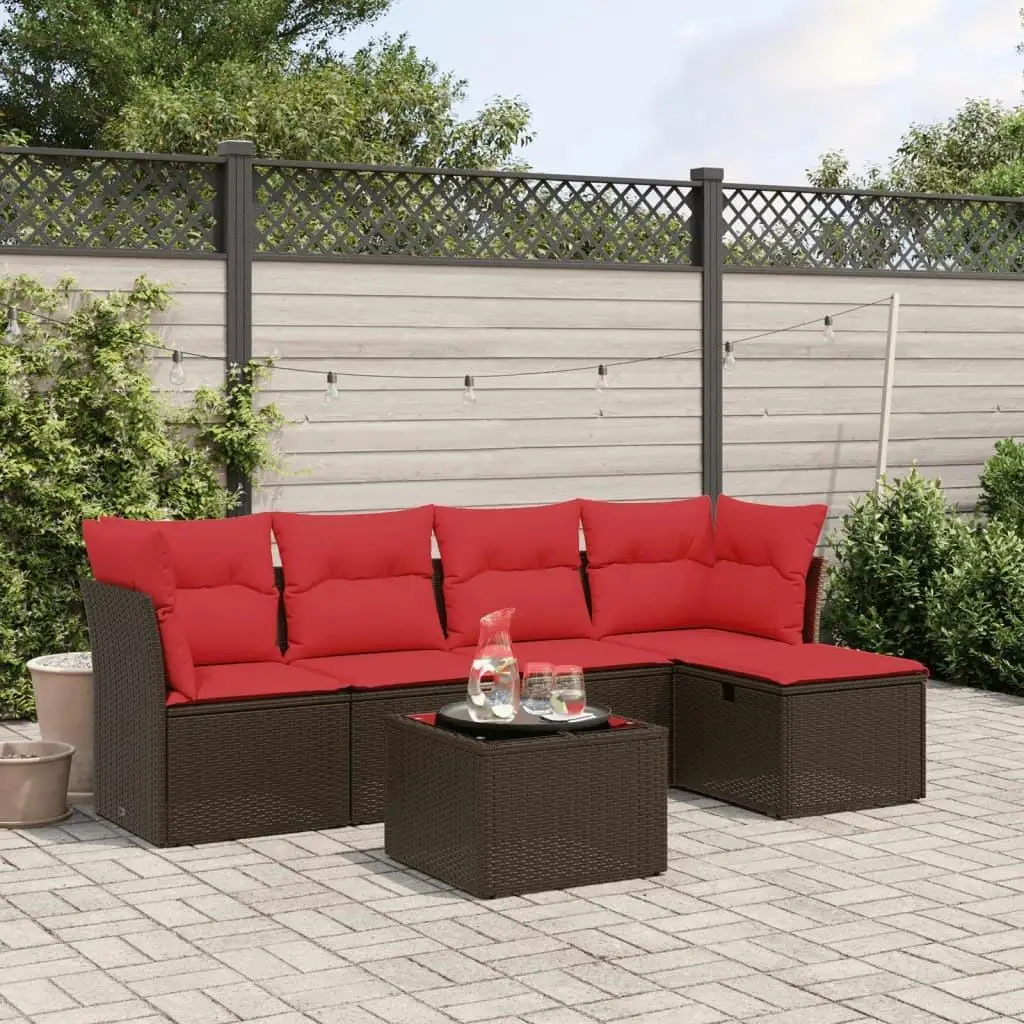 

6 Piece Outdoor Rattan Sofa Set with Cushions Brown Patio Furniture for Garden Balcony Viewpoint