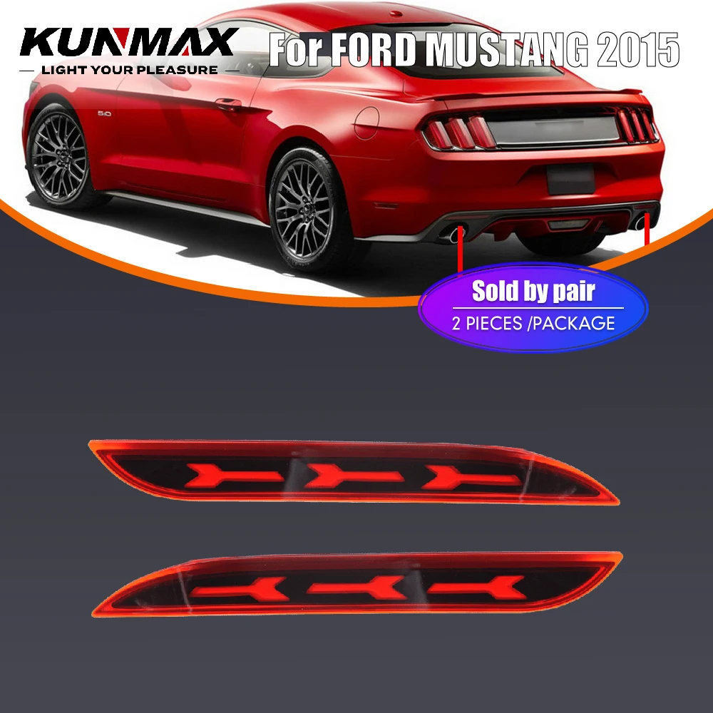 

Для Ford Mustang 2015: Светодиодные задние бамперные фонари, задние отражатели, ходовые огни (DRL), стоп-сигналы, аксессуары, красные/черные линзы, 2 шт.