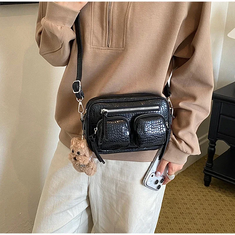 Mehrteilige Umhängetasche mit Krokodilmuster, Damen-Sling-Bag, Messenger-Bag mit Reißverschluss, einfarbige Outdoor-Handtasche – Detail 14
