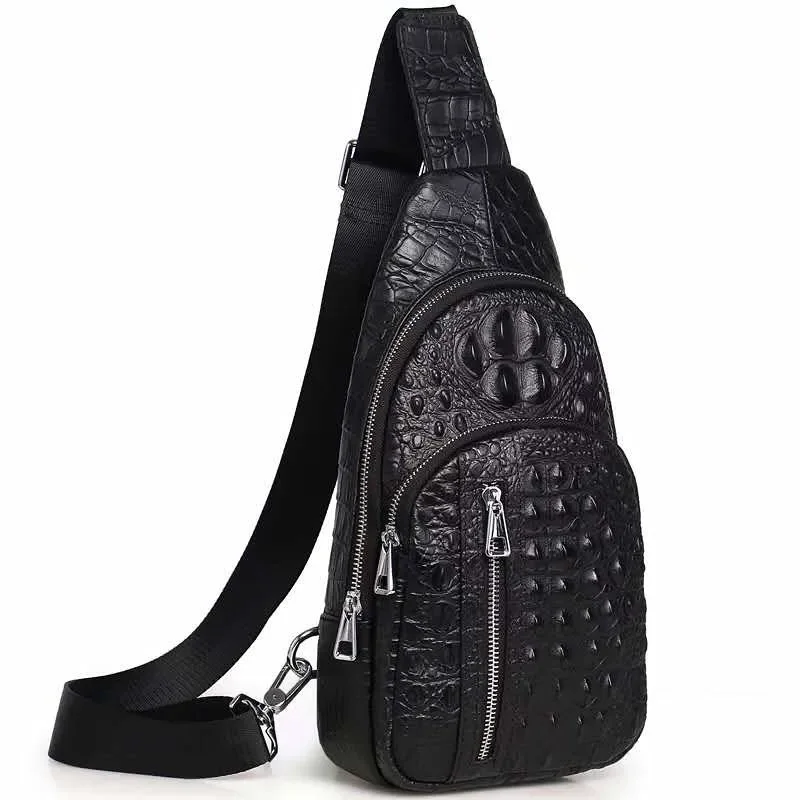 

2024 New Fashion Alligator Genuine Leather Men Waist Packs Male Casual Chest Pack Quality Boy Brand Design Chest Shoulder Bag