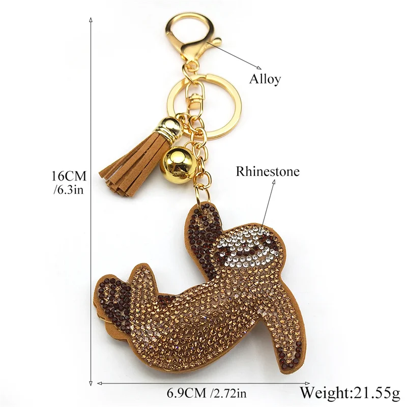 Cute Sloth Key Chain Gold Color Alloy Crystal Lazy Animal Key Rings Holder for Women Girls Keychain Decoration Jewelry K9809S01