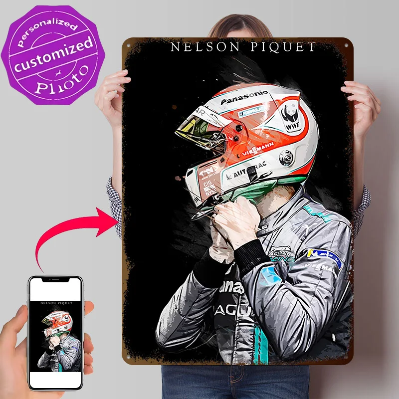 Nelson Piquet Metal Poster Perfect Gift for Fans Lovers Personalized Wall Art Metal Sign for Decoration Room Ornaments Wand Deko