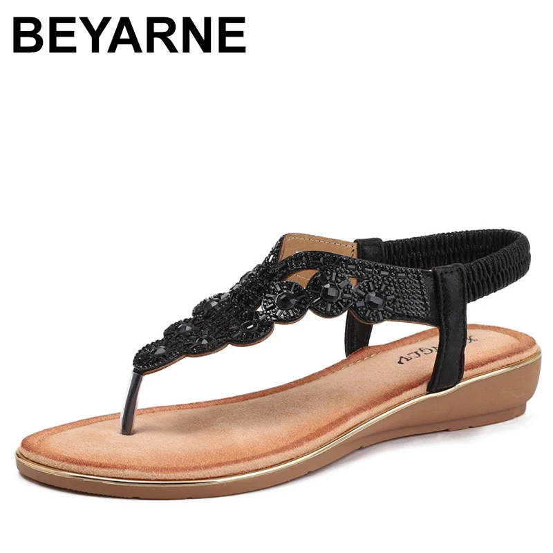 

Сандалии, женская обувь, сабо большого размера, новые сабо на танкетке для девочек, низкие богемные удобные большие стразы, яркая платформа, бежевые