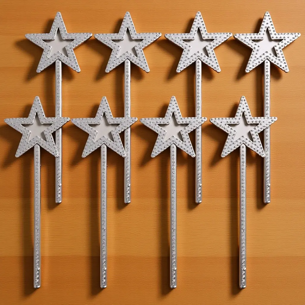 12 Varitas de Hada de Plástico con Forma de Estrella, Accesorios para Fiestas Infantiles, Plateadas, 22 mm, con Detalles de Cuentas Brillantes, para Cumpleaños de Princesas, Halloween