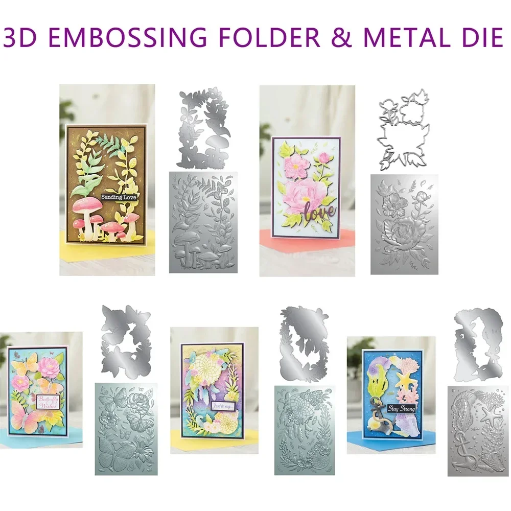 Pilz Pflanze Wald Blume 3D Prägung Ordner und Stirbt Schmetterling Ozean für DIY Handwerk Papier Dekor Karte Hintergrund machen Neu