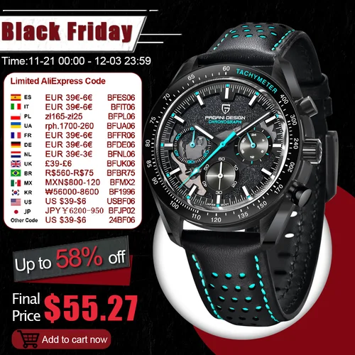 Reloj PAGANI DESIGN Moon para hombre, Reloj de cuarzo a la moda, cronógrafo deportivo con esqueleto resistente al agua, cristal de zafiro AR 1779 Reloj para hombre