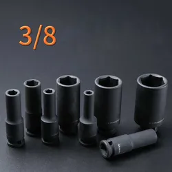1Pcs 3/8”Drive 6-Point Deep Socket Head 10mm Hole Hex Extension Sleeve Head 8/9/10/11/12/13/14/15/16/17/18/19/20/21/22/23/24mm
