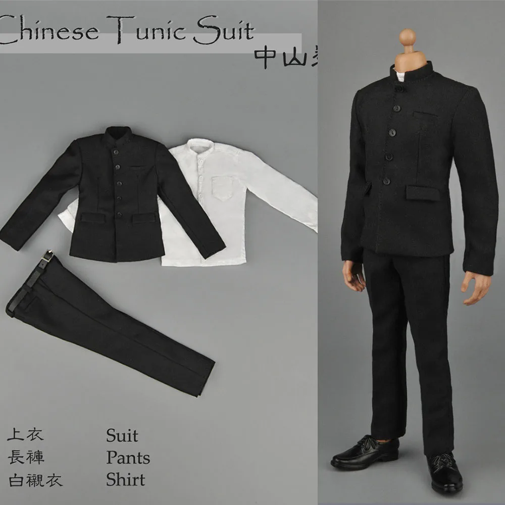 Black Color ZY16-16 4pc/set 1/6 Chinese Tunic Suit Men Zhongshan Suit Male Formal Clothes Set Model for 12 inches Action Figure