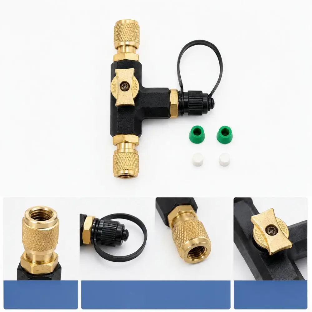 Three Way Valve For Vacuum Pump Manifold Gauge HVAC Repair Air Conditioning Servicing Durable Brass Flow Control