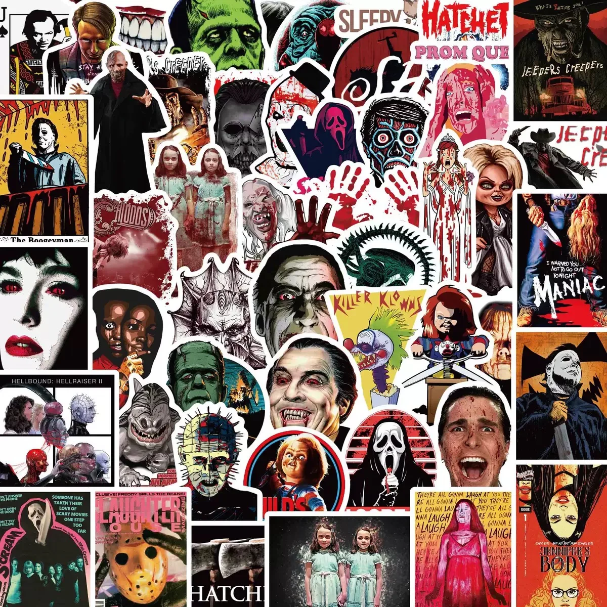 50 szt. Naklejek na Halloween z motywami horroru, graffiti, wodoodporne, na deskorolkę, walizkę podróżną, telefon, laptop, bagaż