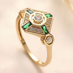 European and American fashion palace style square emerald creative women's ring