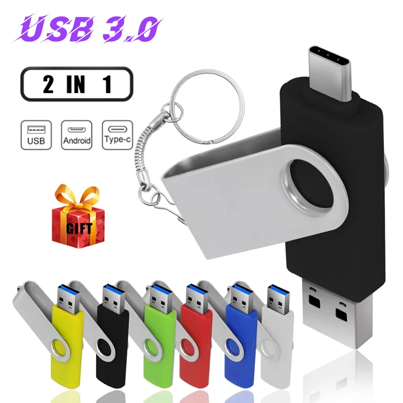 TYPE C USB 3.0 Flash Drive Metal Pen Drive 256GB 128GB 64GB 32GB 16GB 8GB Memory Stick 2IN1 High Speed Pendrive Free Custom LOGO