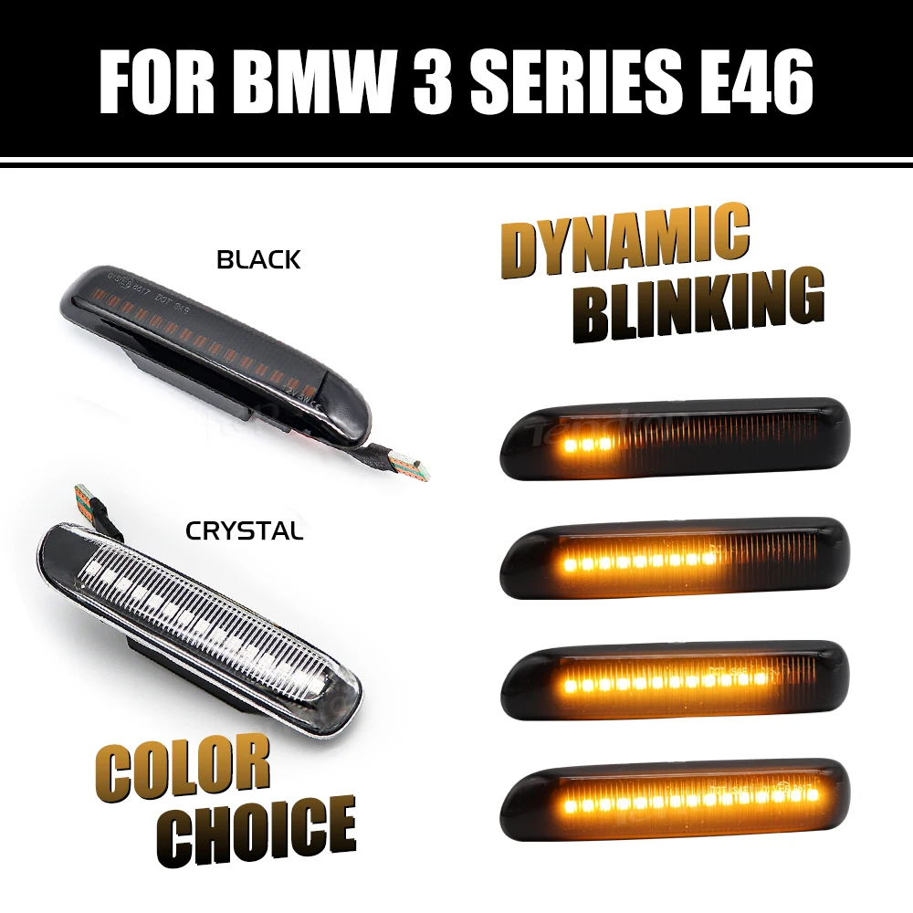 2Pcs Sequential Flashing LED Turn Signal Side Marker Light For BMW 3 Series E46 Sedan Coupe Wagon Convertible 1997-2001