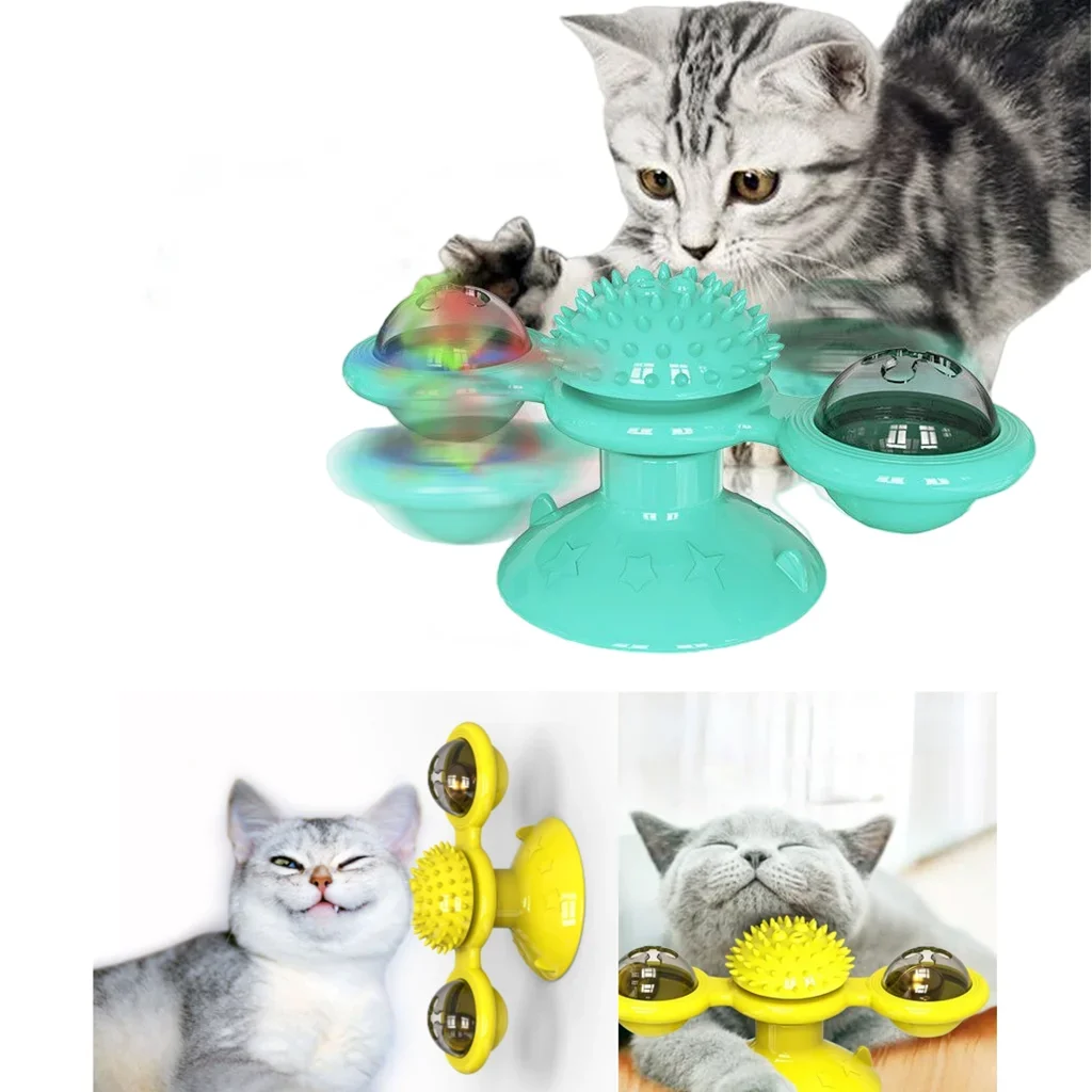 Windmühle Katzenspielzeug Interaktives Haustierspielzeug für Katzen Puzzle Katzenspielspielzeug mit Whirligig-Plattenspieler für Kätzchen, Bürstenzähne, Heimtierbedarf