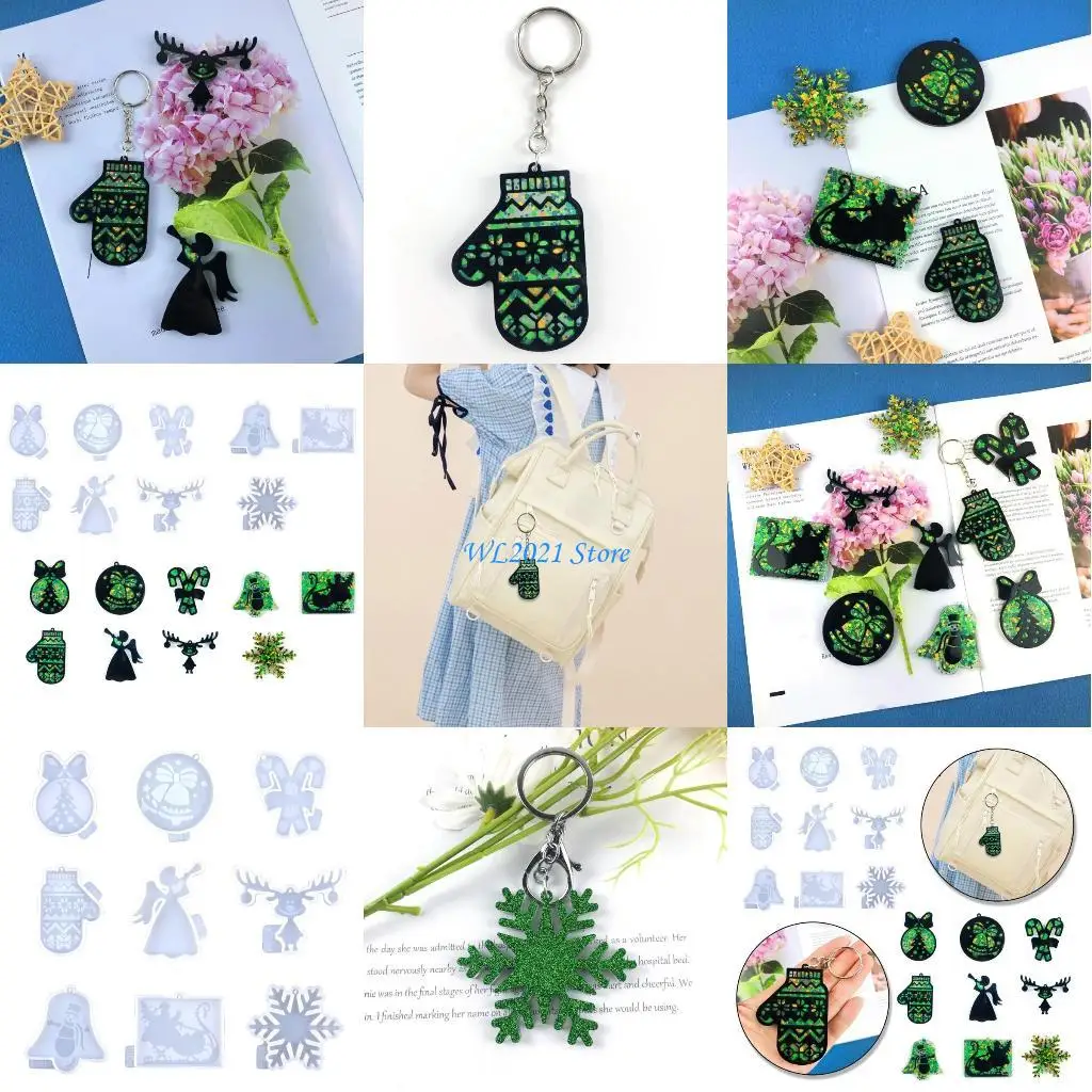 

G5GC 9 Pcs Glossy Christmas Series Keychain Silicone Mold for Christmas Gift Craft