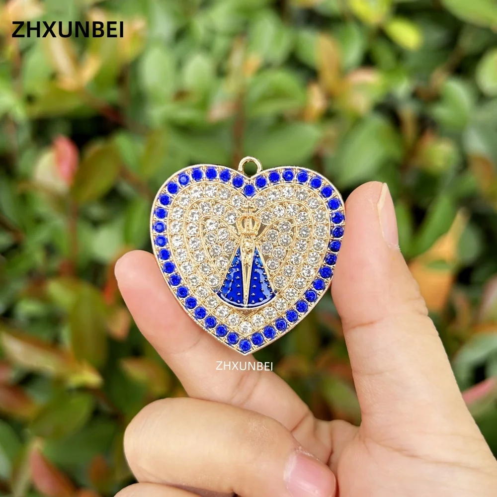 1PC Our Lady Of Aparecida Patroness Of Brazil Rhinestone Heart Pendant Nossa Senhora Accessories Charms for Necklace Keychain