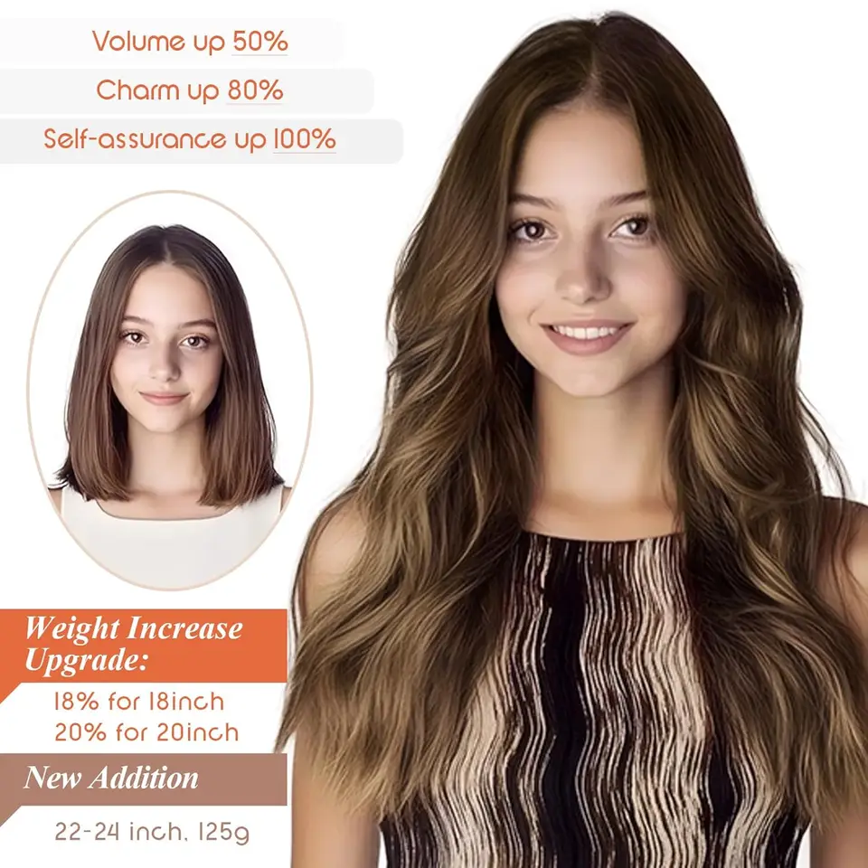 Extensión de cabello humano con hilo de pescar, Remy, invisible, una pieza, brasileño, balayage 2