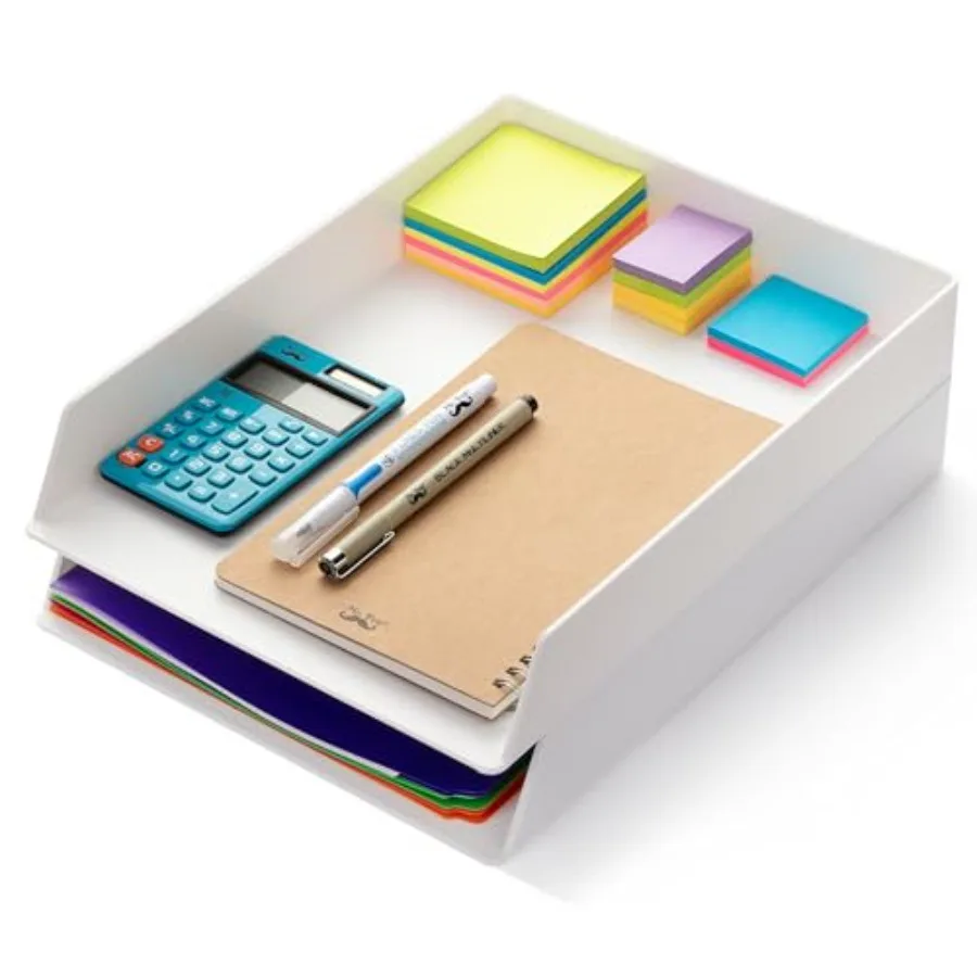 - Letter Tray Desk Organizer, Plastic, 2 Pack White File Organizer for Desk, Paper Organizer for Desk, Paper Holder for Desk, W