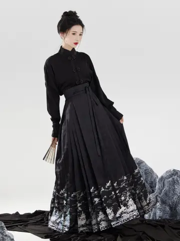 Horse Face Skirt Hanfu Original Daily Chinese Ming Dynasty Dress Chinese Style Traitional Pleated Skirt for Stage Performance