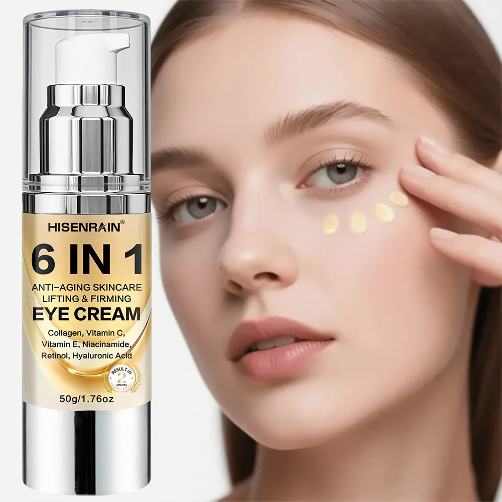 HISENRAIN Crema amarilla para ojos 6 en 1 para ojeras, hinchazón, arrugas y hidratación - Tratamiento antiedad para hombres y mujeres.