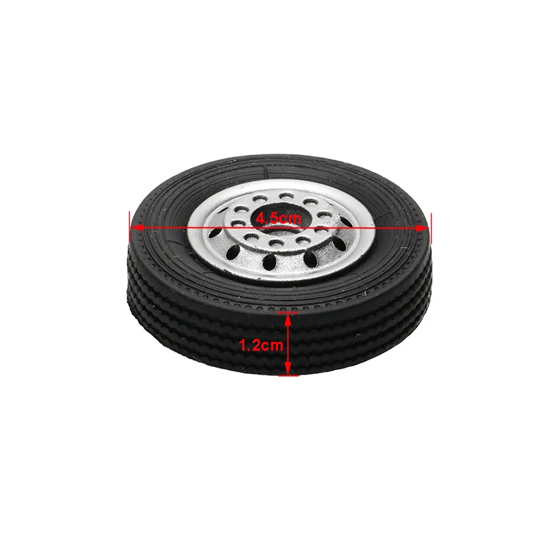 8PCS 1/24 Front Wheels Model Trailer Diameter 4.5cm Rubber Tires Toy Tyres Steering Hubs DIY for 1:24 RC Heavy Dump Truck