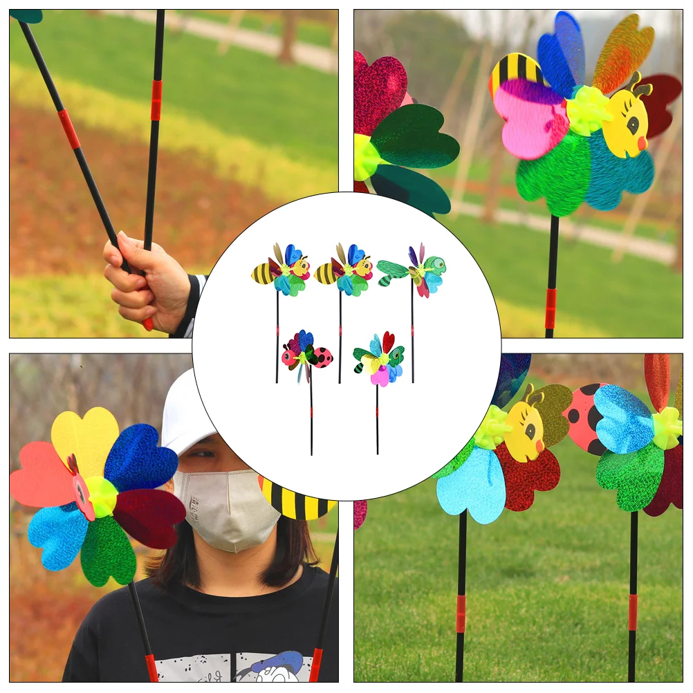 5 ชิ้นการ์ตูน Windmill สําหรับเด็กตกแต่งสนามหญ้าสวนสามมิติของเล่นเด็กพลาสติกน่ารัก Pinwheels ที่ยอดเยี่ยม