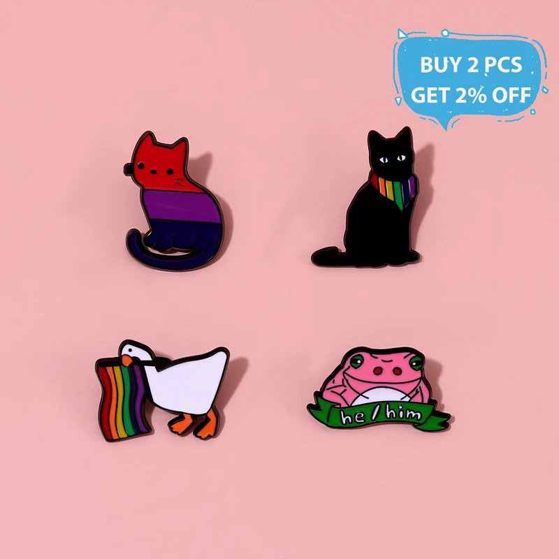 LGBT Pride Flag Animal Enamel Pins Cat Duck Pink He and Him Rainbow Brooches Lapel Backpack Badge Gift For Friend Jewely