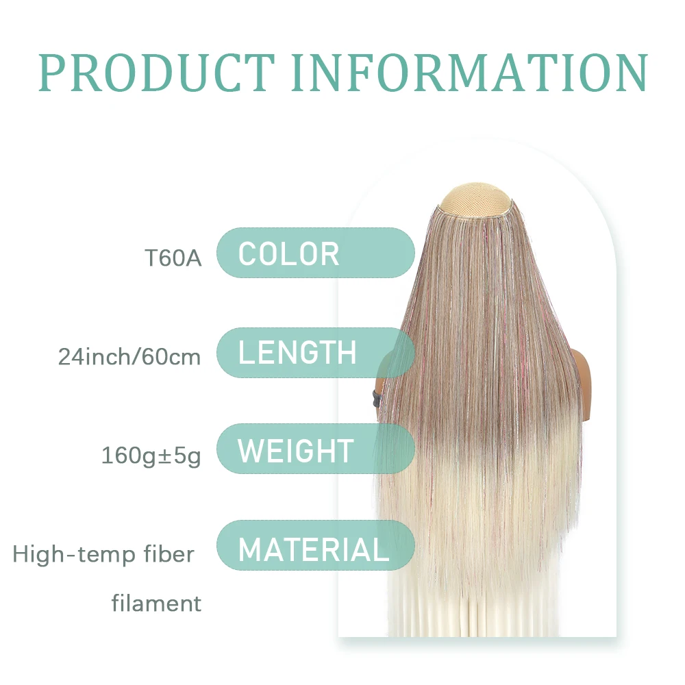 24Inch Long Straight Synthetic Clip‑in Hair Extensions Glitter Tinsel Heat‑Resistant Fiber Shiny Hair Piece for Daily Party