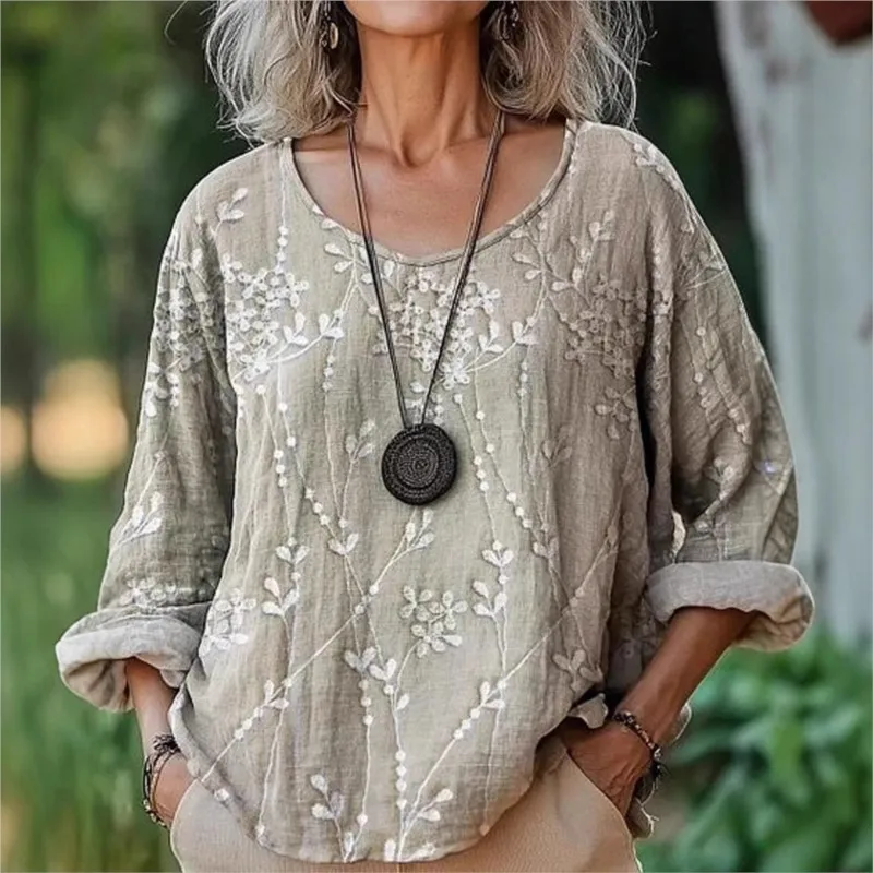 

Женская осенняя футболка с длинным рукавом, винтажные свободные футболки с круглым вырезом и принтом, женские повседневные футболки с графическим принтом