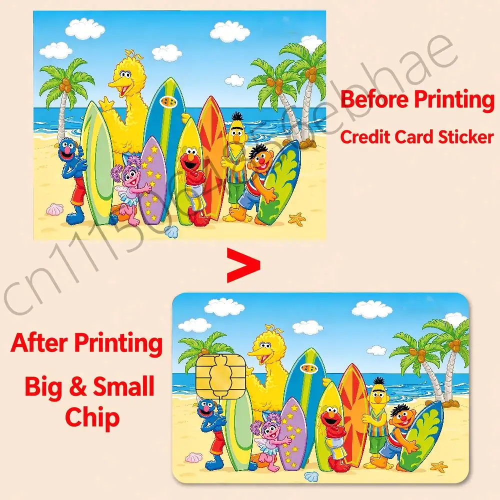 FOR S-Sesame S-Street Cartoon Funny Shell On Off Ultra Thin No Fade Sticker Skin Cover Film For Debit Credit Card