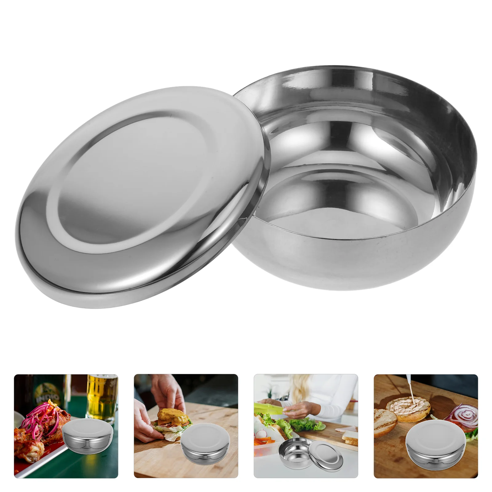 

3 Pcs Korean Rice Bowl Auspicious Salad with Lid Stainless Steel Small Bowls Multipurpose