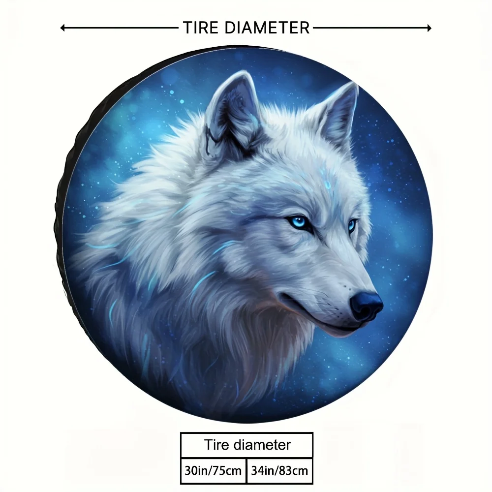White Wolf Print Spare Tire Cover Universal Fit for SUV Truck Trailer Vehicle Decorative Wheel Protector