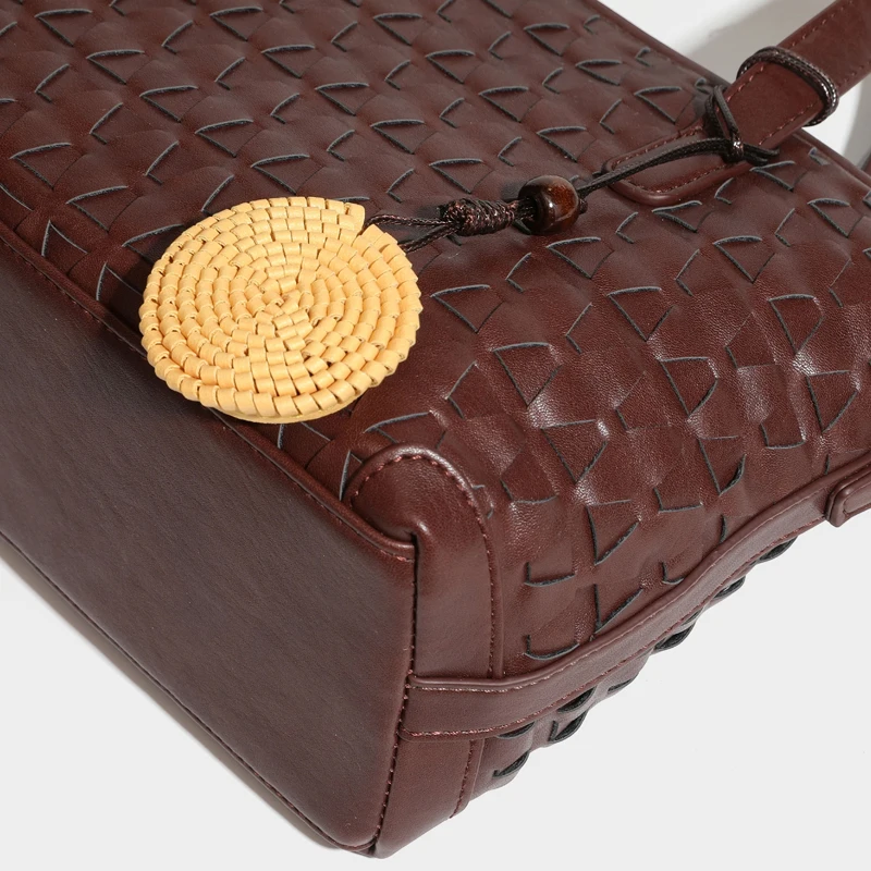 Handwoven Tote Bags For Women Luxury Designer Handbags Purses 2026 New In PU Texture Woven Hanging Ornaments Top Handle Shoulder