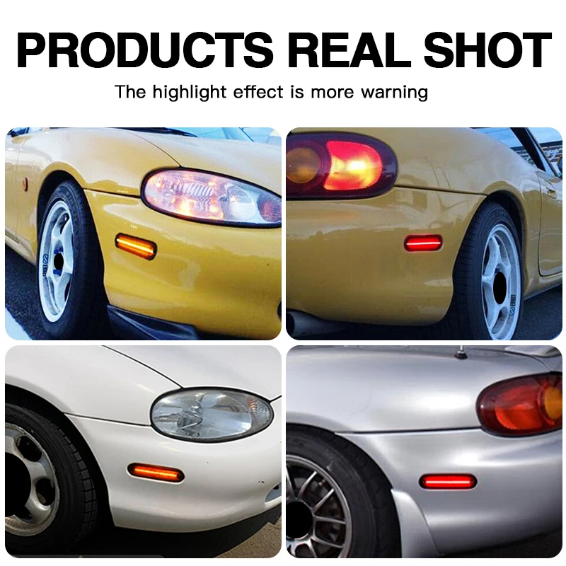 4PCS For Mazda Miata MX-5 1990-2005 NA NB Clear & Smoked Lens LED Side Marker Lamp Amber/Red Side Fender Driving/Parking Light