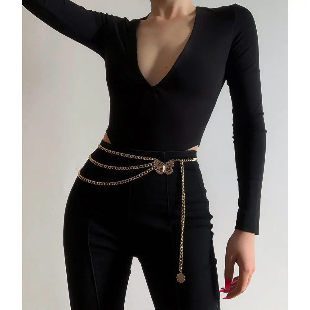 

Retro Elegant Metal Dress Accessories Butterfly Tassel Waist Chain Body Chain Sexy Belt Gift For Women