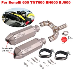 Motorcycle Exhaust Double Outlet Middle Mid Link Pipe Escape Muffler Moto DB Killer Slip On For Benelli 600 TNT600 BN600 BJ600