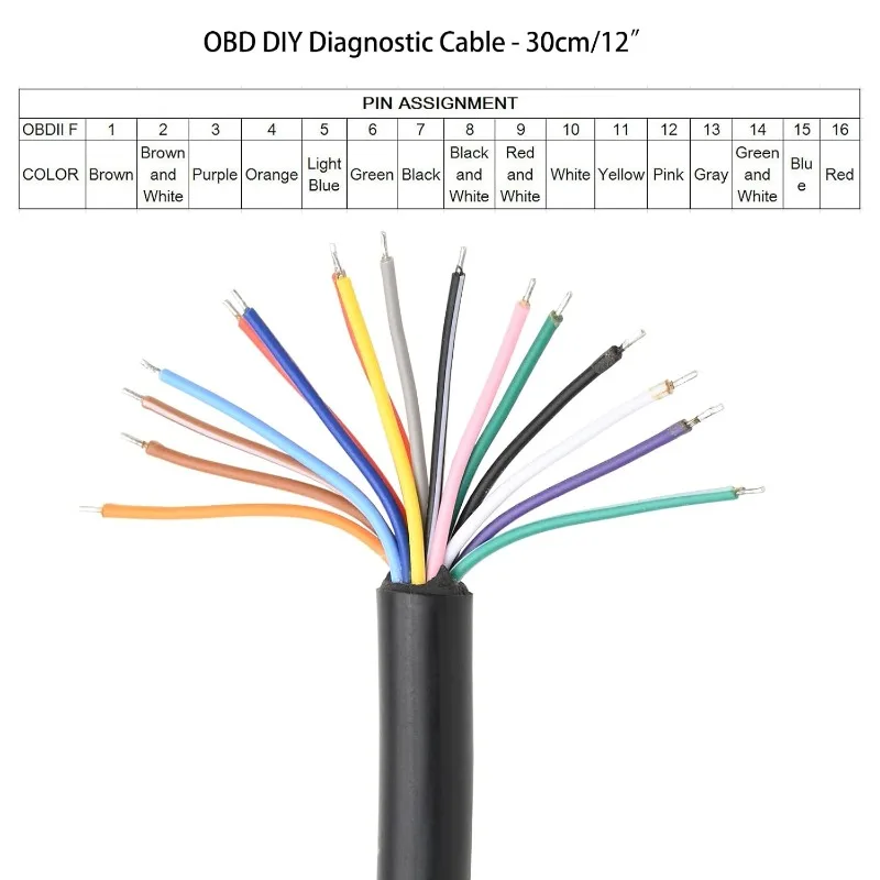 16 Pin J1962 OBD2 Pigtail Cable 30cm Male Female Dual Open Wire Connected Diagnostic Extension Adapter ELM327 Code Reader Car