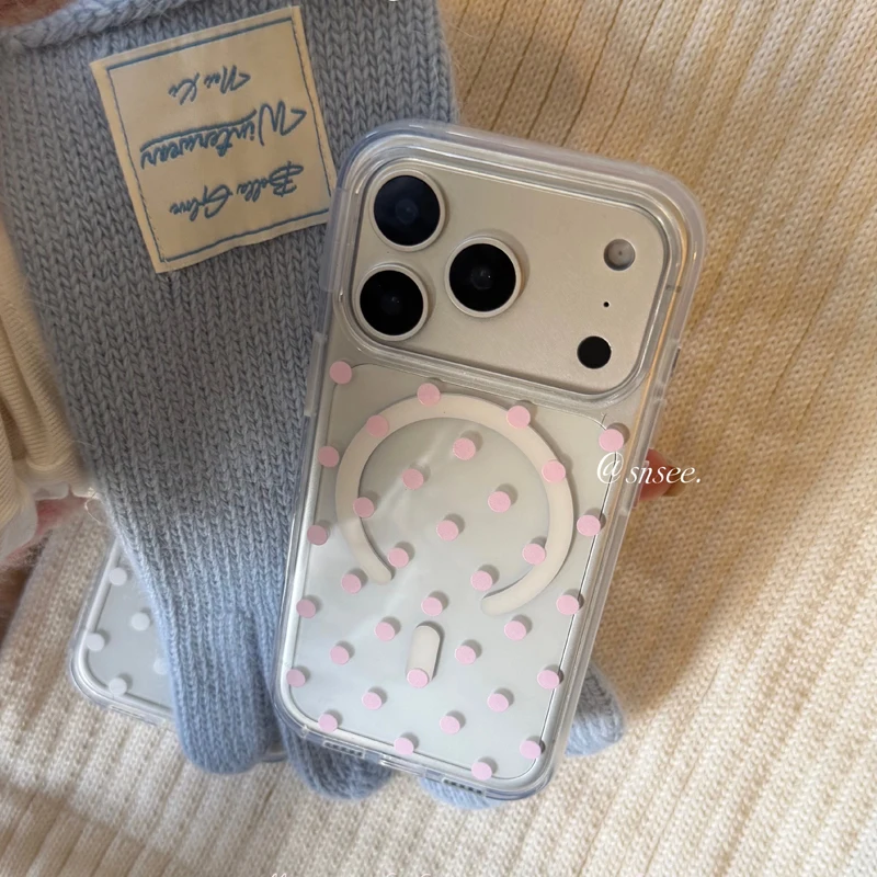 Korean Ins Polka Dots Y2K Girl For Magsafe Magnetic Phone Case for iPhone 17 16 11 12 13 14 15 Pro Max MINI Plus 17air 16e Cover view 3