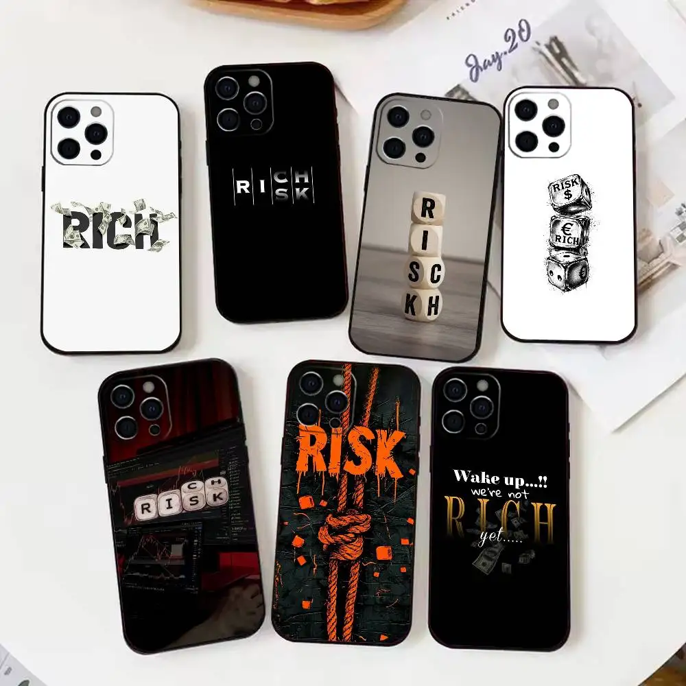 

Day Trader Trading R-RISK RICH Phone Case For iPhone 17 16 15 14 13 12 Max Plus Silicone Black Cover