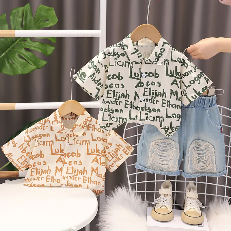 

Boys Clothing Sets Summer 2024 Children Cotton Shirts Denim Shorts 2pcs Fashion Suit For Baby Tracksuits Kids Outfits Toddler 5Y