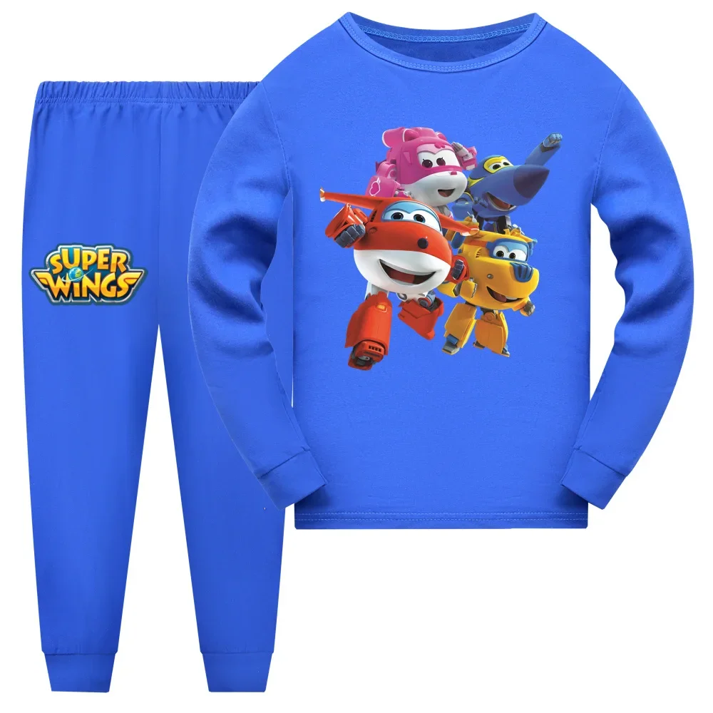 Super Wings Costume Kids Long Sleeve Pyjama Baby Girls Cartoon Jett T Shirt Pants 2pcs Pajamas Set Teenage Boys Casaul Sleepwear