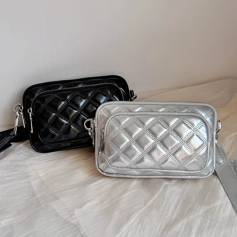 جديد الماس حقيبة مربعة صغيرة متعددة الطبقات حقيبة كتف فضية عبر الجسم حقيبة متعددة الطبقات جيب حقيبة الهاتف المحمول الصغيرة #3