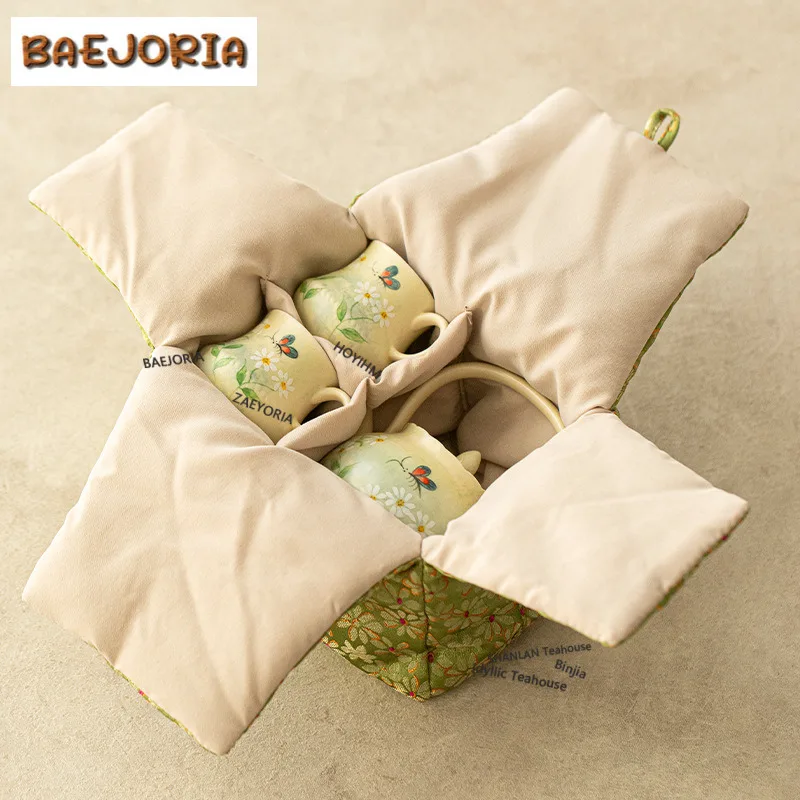 Hand-painted Oil Painting Daisy Travel Tea Set Kit Zen 1 Pot 3 Cups Tea Making Organizer Portable Outdoor Stock Bags Supplies view 6